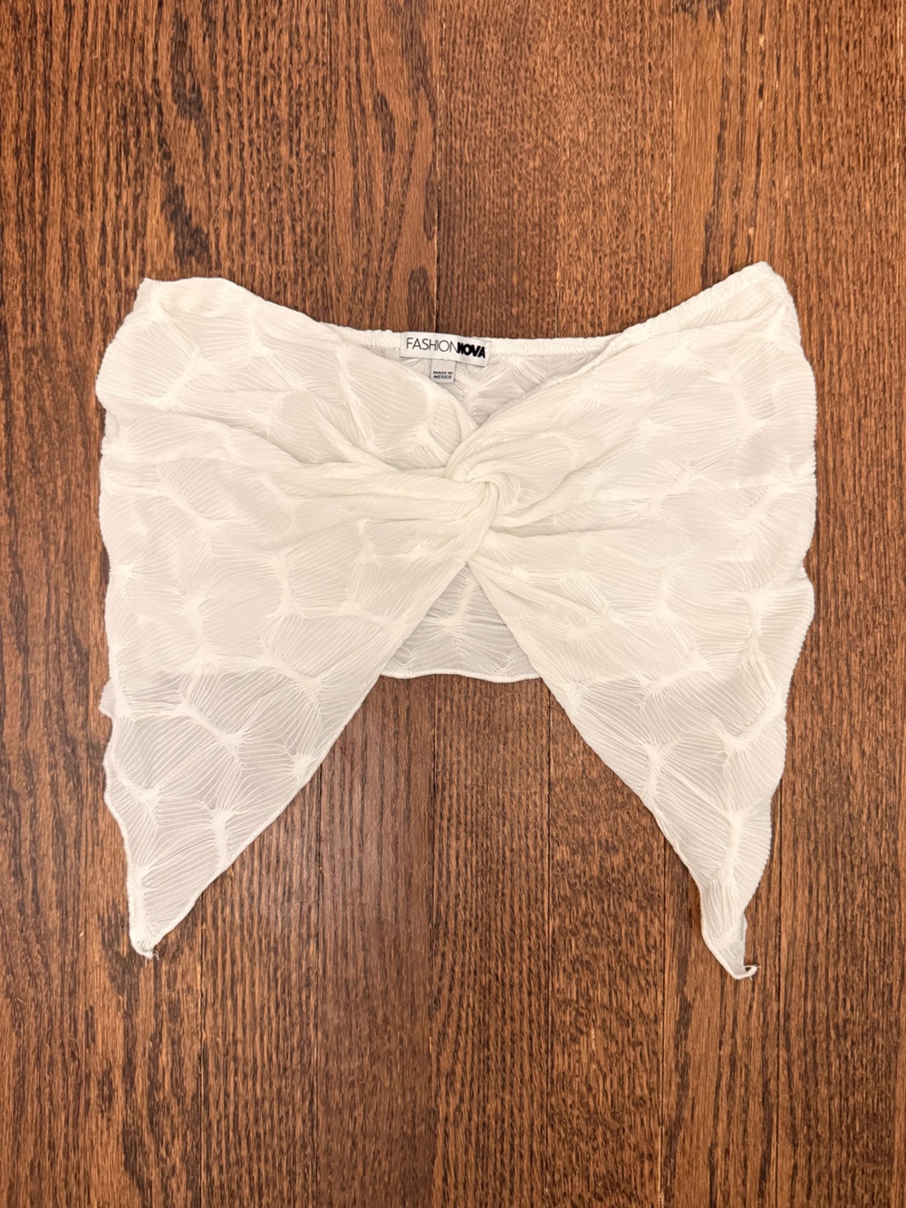 Fashion Nova White Textured Tie-Front Top